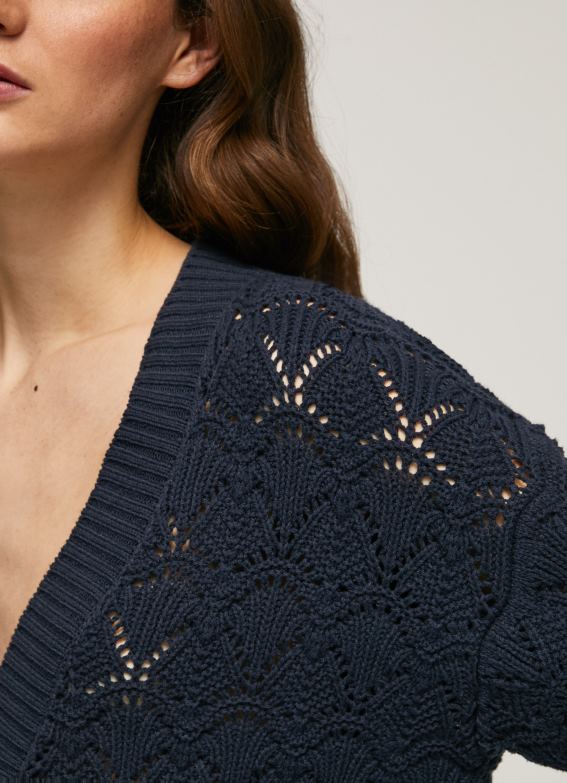 Women Dulwich Pepe Jeans Openwork Cardigan With V Neckline 60J40239 - Image 3