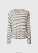 Women Dulwich Pepe Jeans Striped Long Sleeved T-Shirt 60J40436 - Image 5
