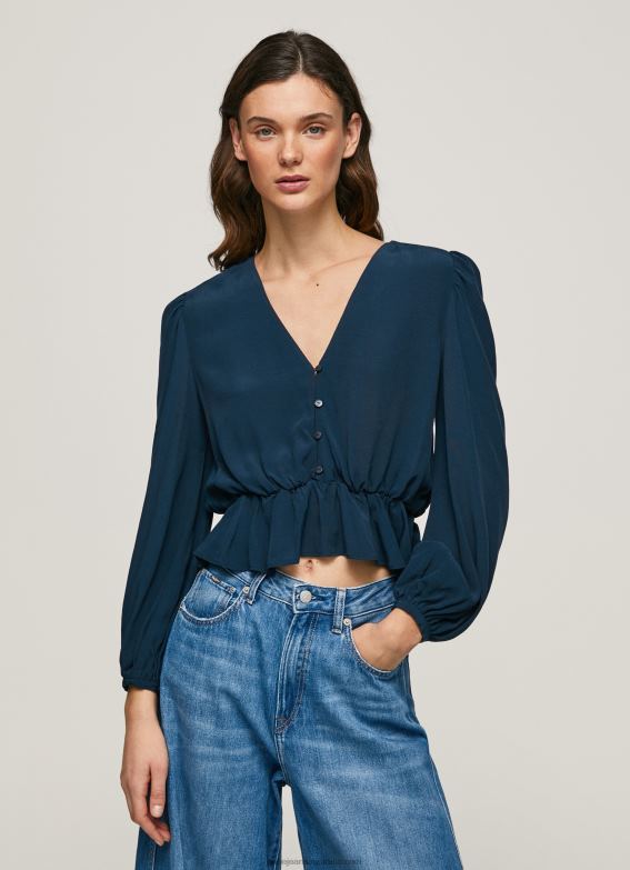 women_dulwich_pepe_jeans_v_neck_cropped_fit_top_60j40325.jpg Women Dulwich Pepe Jeans V-Neck Cropped Fit Top 60J40325 - Image 1