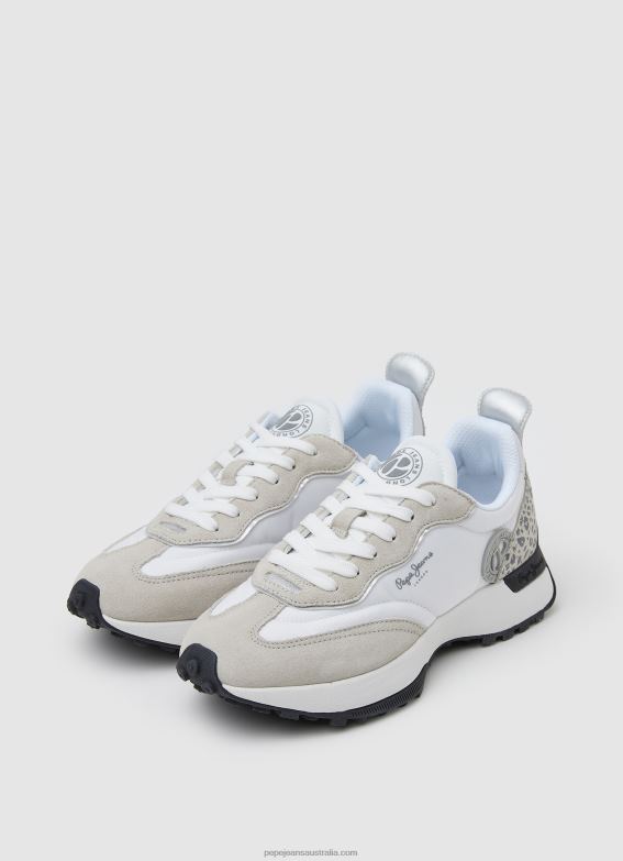 Women Factory White Pepe Jeans Lucky Leo Combined Sneakers 60J40573 - Image 3