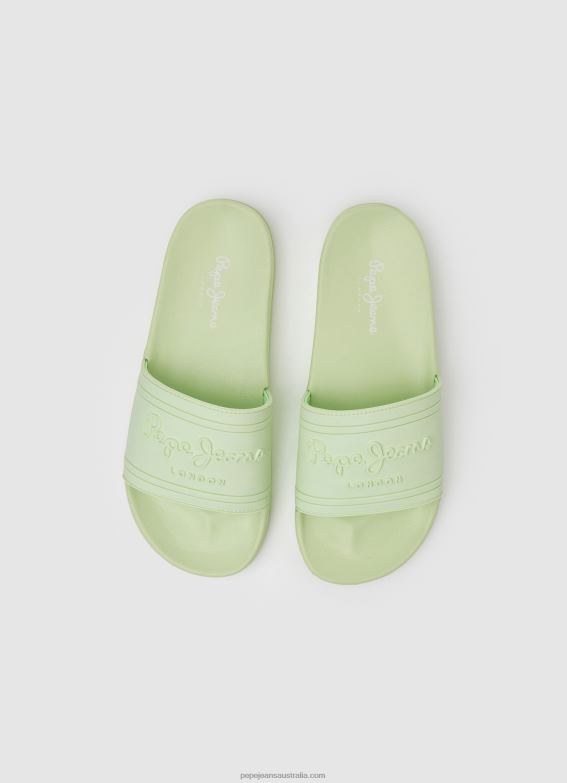 Women Fresh Green Pepe Jeans Slider Logo Beach Flip Flops 60J40688 - Image 2