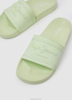Women Fresh Green Pepe Jeans Slider Logo Beach Flip Flops 60J40688 - Image 3