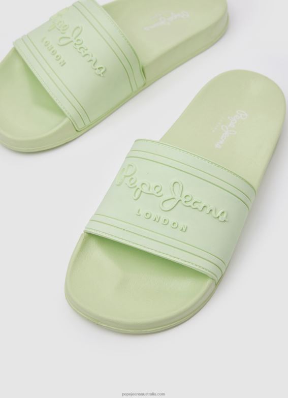 Women Fresh Green Pepe Jeans Slider Logo Beach Flip Flops 60J40688 - Image 3