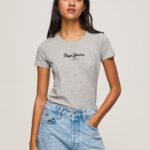 Women Grey Marl Pepe Jeans Basic Logo T-Shirt 60J40401