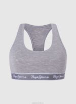 Women Grey Marl Pepe Jeans Cotton Sports Bra 60J40544