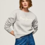 Women Grey Marl Pepe Jeans Logo Printed Jumper 60J40267