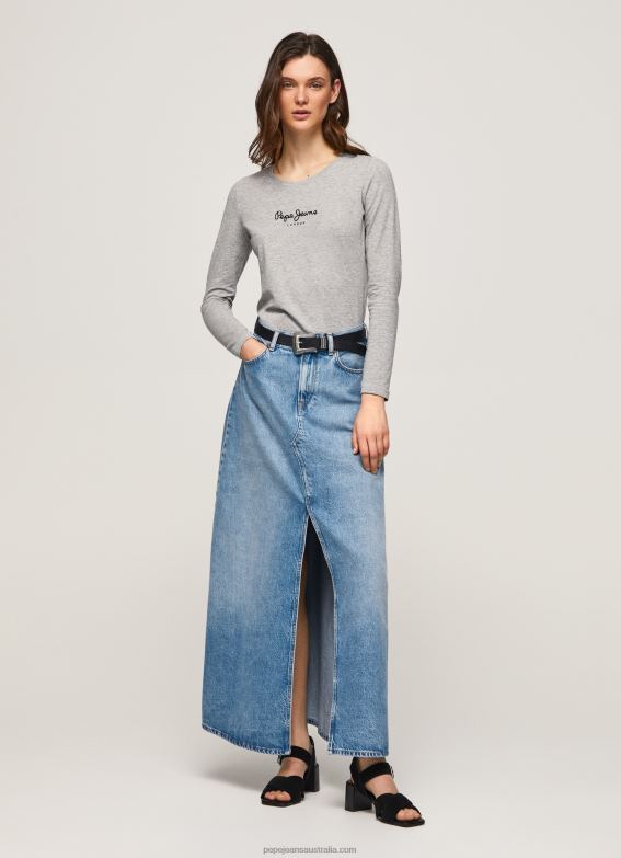 Women Grey Marl Pepe Jeans Long-Sleeved Cotton T-Shirt 60J40473 - Image 2