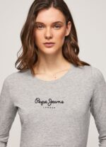 Women Grey Marl Pepe Jeans Long-Sleeved Cotton T-Shirt 60J40473 - Image 3