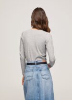Women Grey Marl Pepe Jeans Long-Sleeved Cotton T-Shirt 60J40473 - Image 4