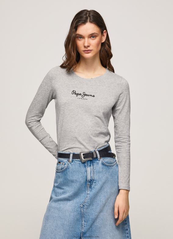 women_grey_marl_pepe_jeans_long_sleeved_cotton_t_shirt_60j40473.jpg Women Grey Marl Pepe Jeans Long-Sleeved Cotton T-Shirt 60J40473 - Image 1