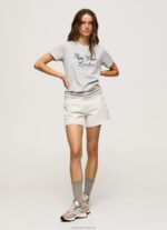 Women Grey Marl Pepe Jeans Printed Logo Cotton T-Shirt 60J40412 - Image 2