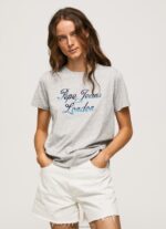 Women Grey Marl Pepe Jeans Printed Logo Cotton T-Shirt 60J40412