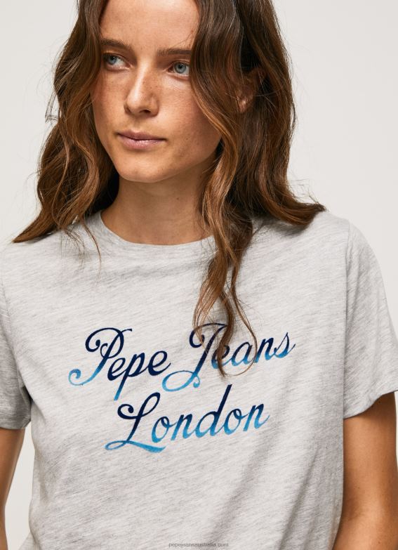 Women Grey Marl Pepe Jeans Printed Logo Cotton T-Shirt 60J40412 - Image 3