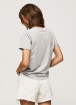 Women Grey Marl Pepe Jeans Printed Logo Cotton T-Shirt 60J40412 - Image 4