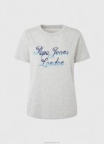 Women Grey Marl Pepe Jeans Printed Logo Cotton T-Shirt 60J40412 - Image 5