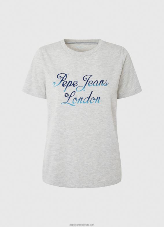 Women Grey Marl Pepe Jeans Printed Logo Cotton T-Shirt 60J40412 - Image 5
