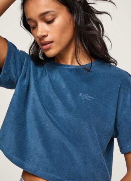 Women Jarman Pepe Jeans Cropped Fit Velvet T-Shirt 60J40461