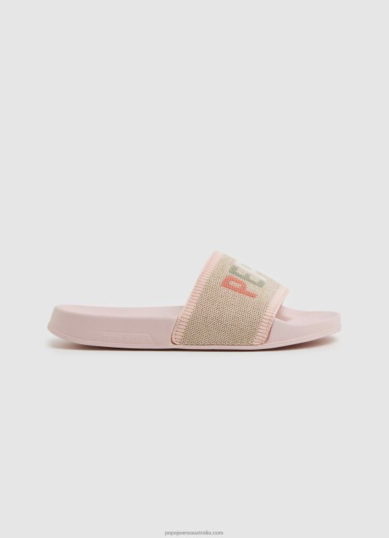 Women Light Pink Pepe Jeans Slider Knit Beach Flip Flops 60J40693 - Image 1