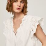 Women Mousse Pepe Jeans Cotton Blouse With Openwork Details 60J40342
