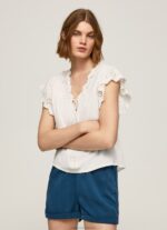 Women Mousse Pepe Jeans Cotton Blouse With Openwork Details 60J40342 - Image 3