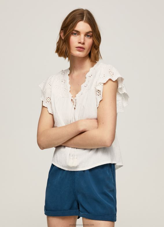 Women Mousse Pepe Jeans Cotton Blouse With Openwork Details 60J40342 - Image 3