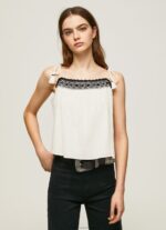 Women Mousse Pepe Jeans Cotton Top With Crochet Details 60J40335 - Image 3