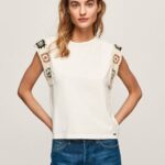 Women Mousse Pepe Jeans Crochet Sleeved T-Shirt 60J40464