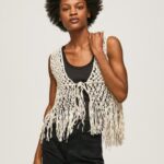 Women Mousse Pepe Jeans Macrame Waistcoat With Fringes 60J40135