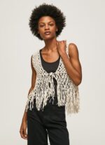 Women Mousse Pepe Jeans Macrame Waistcoat With Fringes 60J40135