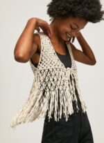 Women Mousse Pepe Jeans Macrame Waistcoat With Fringes 60J40135 - Image 3
