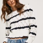 Women Mousse Pepe Jeans Striped Pattern Openwork Jersey 60J40251
