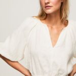 Women Mousse Pepe Jeans V-Neck Cropped Fit Top 60J40354
