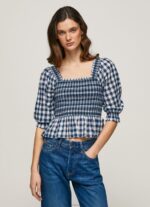 Women Multi Pepe Jeans Checkered Print Cropped Fit Top 60J40370 - Image 3