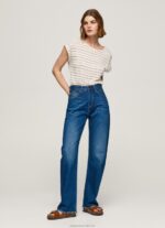 Women Multi Pepe Jeans Striped Print Linen T-Shirt 60J40447 - Image 2