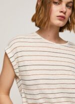 Women Multi Pepe Jeans Striped Print Linen T-Shirt 60J40447 - Image 3