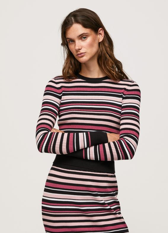 women_multi_pepe_jeans_striped_round_neck_jersey_60j40261.jpg Women Multi Pepe Jeans Striped Round Neck Jersey 60J40261 - Image 1