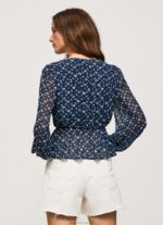 Women Multi Pepe Jeans V-Neckline Cropped Fit Top 60J40358 - Image 4