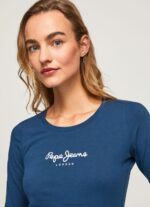 Women Navy Pepe Jeans Long-Sleeved Cotton T-Shirt 60J40472 - Image 3