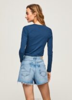 Women Navy Pepe Jeans Long-Sleeved Cotton T-Shirt 60J40472 - Image 4