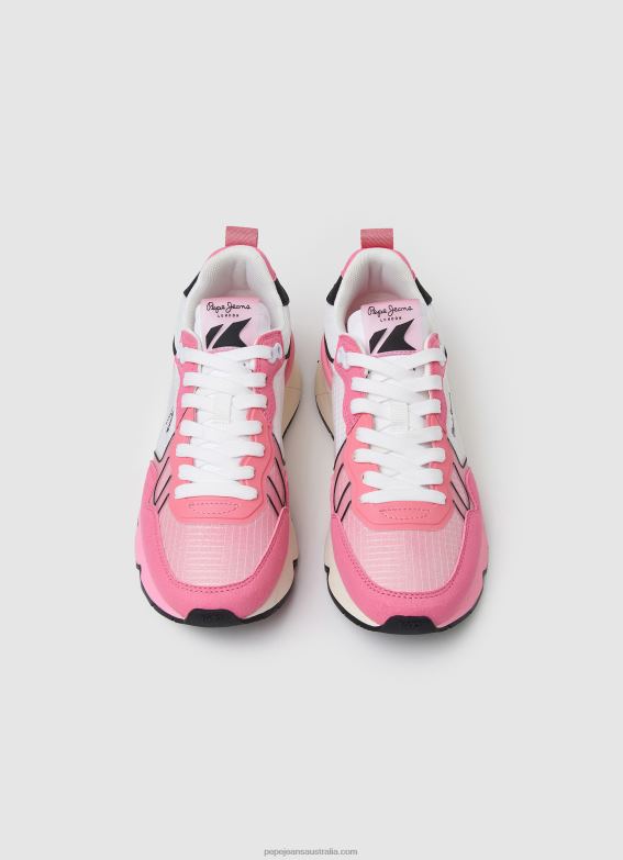 Women Neon Pink Pepe Jeans Brit Pro Neon Combined Sneakers 60J40577 - Image 2