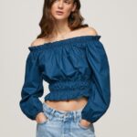 Women Ocean Pepe Jeans Cotton Poplin Cropped Fit Top 60J40360