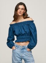 Women Ocean Pepe Jeans Cotton Poplin Cropped Fit Top 60J40360