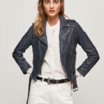 Women Ocean Pepe Jeans Lamb Leather Biker Jacket 60J40113