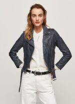 Women Ocean Pepe Jeans Lamb Leather Biker Jacket 60J40113