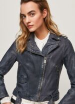 Women Ocean Pepe Jeans Lamb Leather Biker Jacket 60J40113 - Image 3
