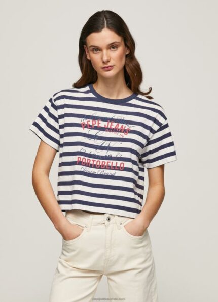 Women Ocean Pepe Jeans Striped Print T-Shirt 60J40450