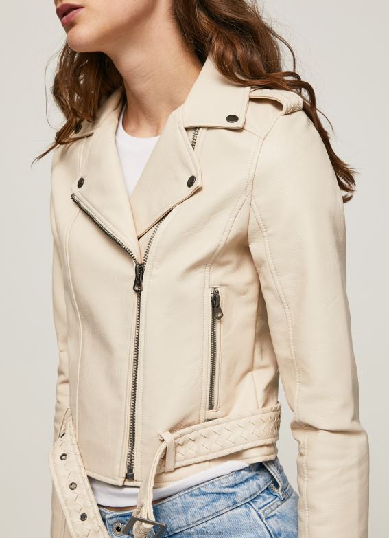 Women Off Lace Pepe Jeans Biker Jacket With Epalules Shoulders 60J40115 - Image 3