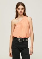 Women Peach Pepe Jeans Asymmetrical Neckline Top 60J40355