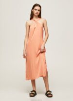 Women Peach Pepe Jeans Casey Plain Satin Dress 60J40187