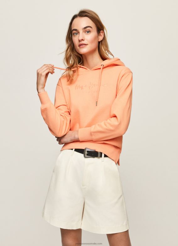 women_peach_pepe_jeans_cotton_hoodie_60j40282.jpg Women Peach Pepe Jeans Cotton Hoodie 60J40282 - Image 1
